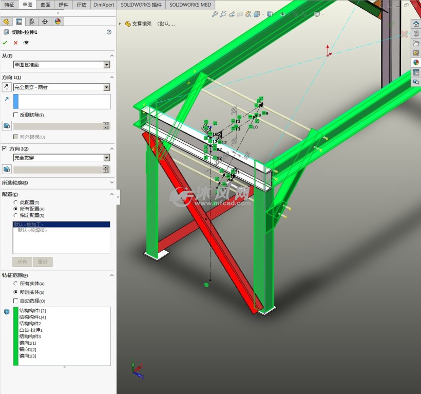 用solidworks绘制支撑钢架三维模型