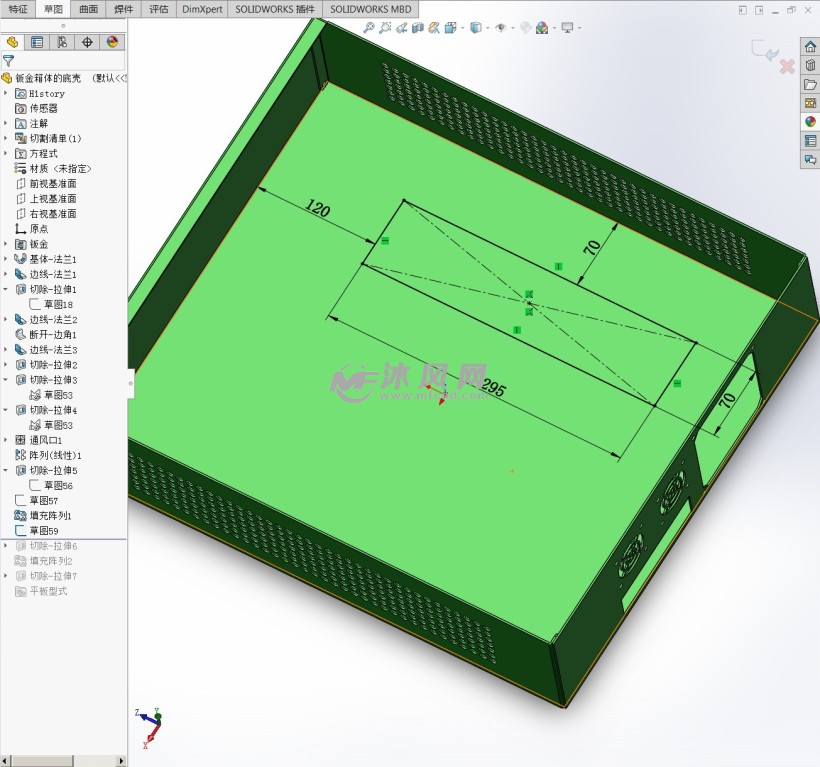 用solidworks繪製鈑金箱體的底殼