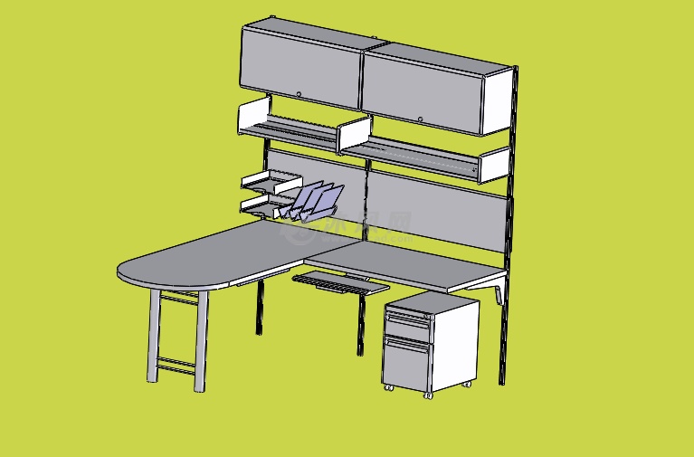 2种组合办公桌模型 办公用品图纸 沐风网
