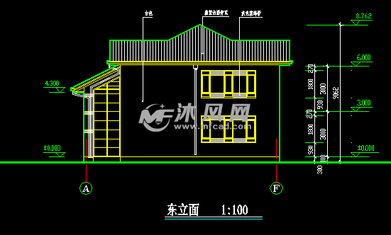 14米×13米农村自建二层别墅东立面图