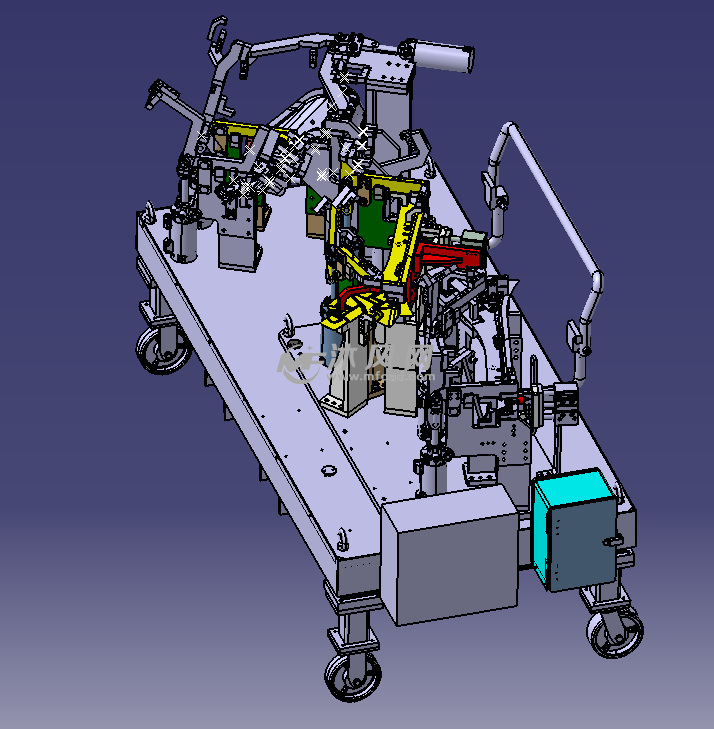 翼子板的焊接,主要有base板,气动焊装夹具,高度调节机构组成,夹紧点