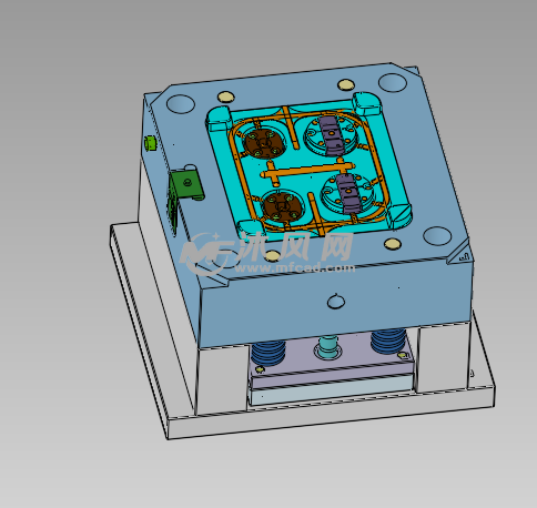 视图该模具是一个过滤器下盖,各1出2,采用大水口进胶,产品结构简单,该