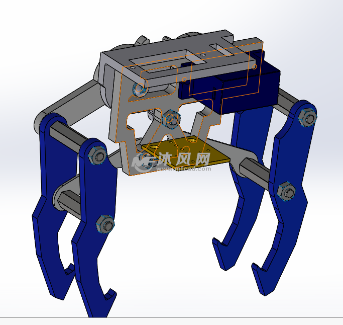 机器人手爪轴测图机器人手爪,机械手是由丙烯酸制成的,中部用齿轮连接