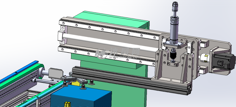 此设备用于板材的自动供料及上料,设备包括板存储升降机构,板材吸取