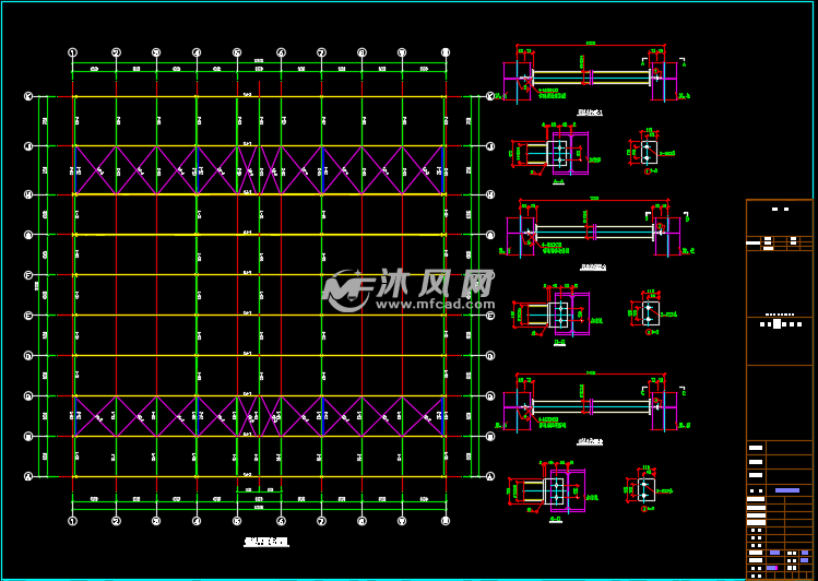 65 区门式刚架厂房全套结构设计图纸,包括基础图,基础详图,钢架图
