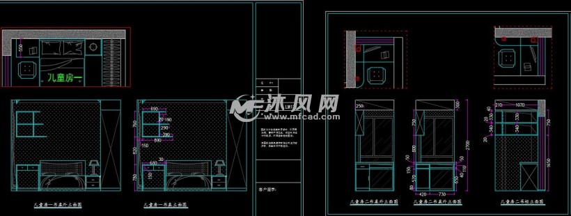 儿童房二吊柜立面图