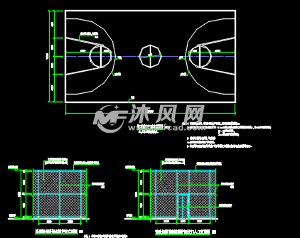 篮球场毛球场钢丝网围栏建筑施工图