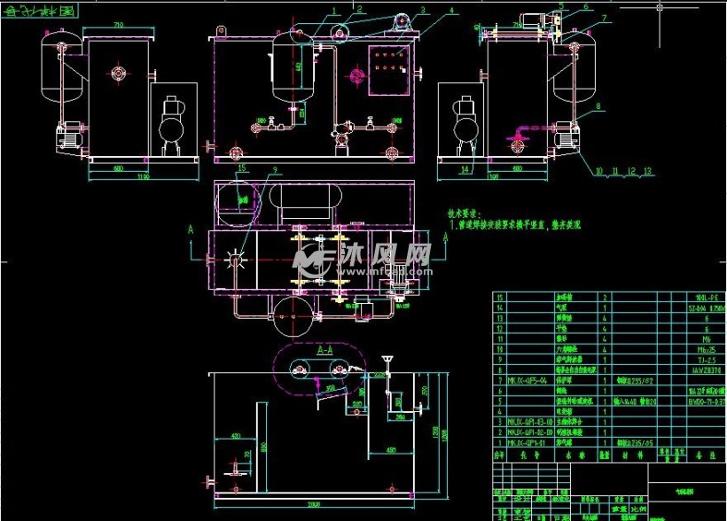 1t/h加压溶气气浮加工图- 环保图纸 - 沐风网