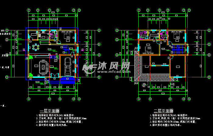 三层住宅楼带车库 住宅建筑图纸 沐风网