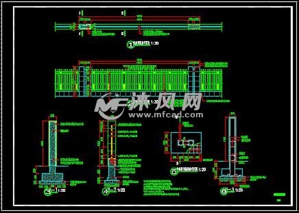 8米,標準段寬度為7米,景牆為鋼筋混凝土結構,供大家參考鐵藝圍牆立面