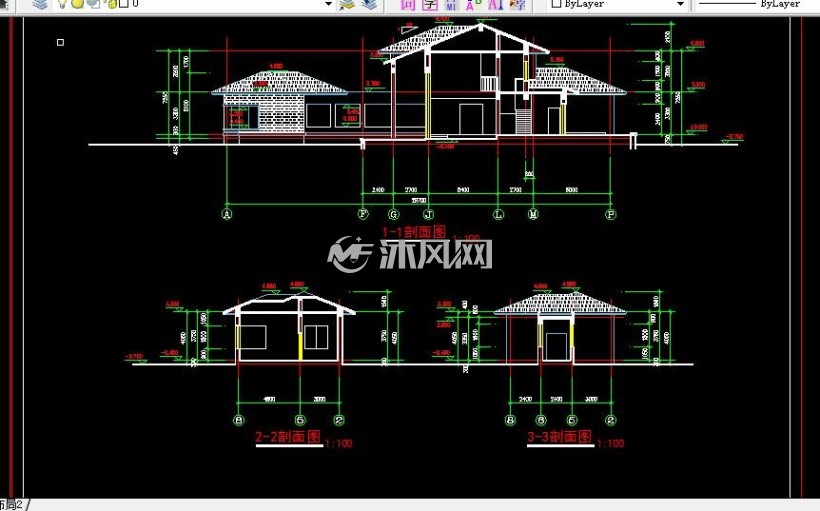双层带阁楼木质吊顶别墅结构图- 住宅建筑图纸 - 沐风网