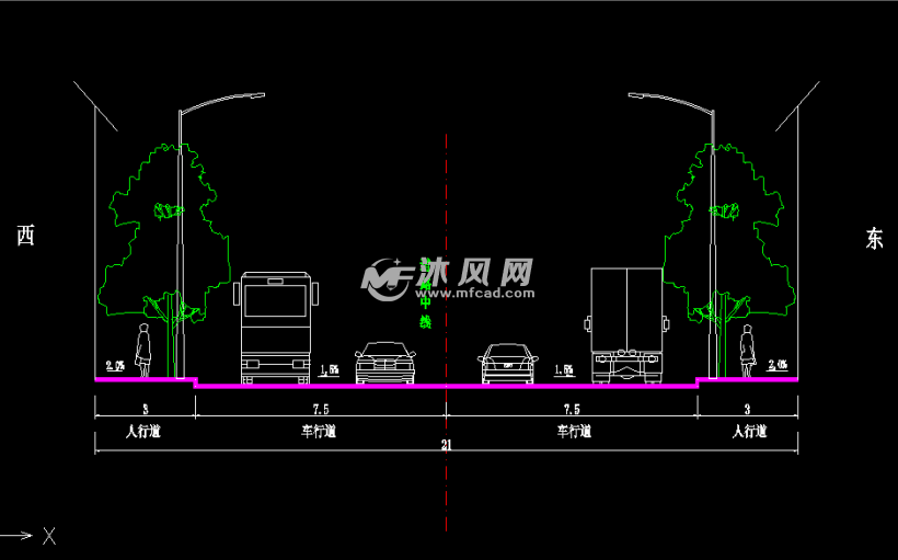 21米宽城镇过境公路设计图- 公路桥梁图图纸 - 沐风网