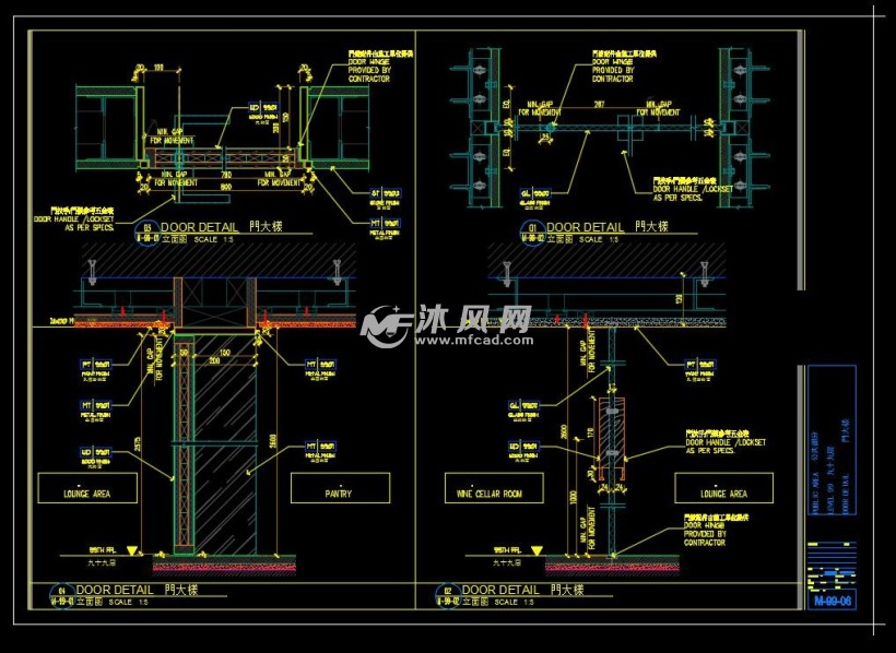 橫剖縱剖大樣加高門橫剖及立面大堂貴保間暗門公衛門單開門傳菜步梯門