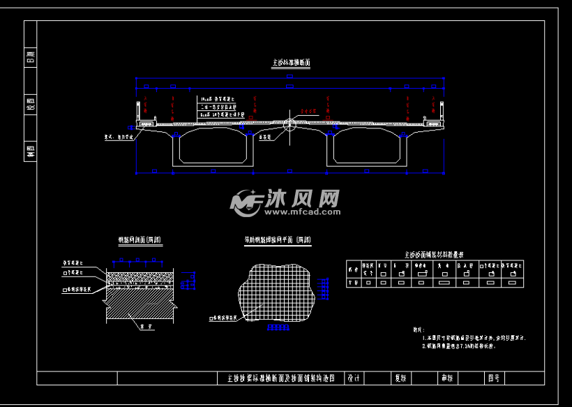 主橋橋樑標準橫斷面及橋面鋪裝構造圖