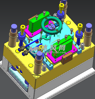 一款前模行位推板顶出模具3d图档