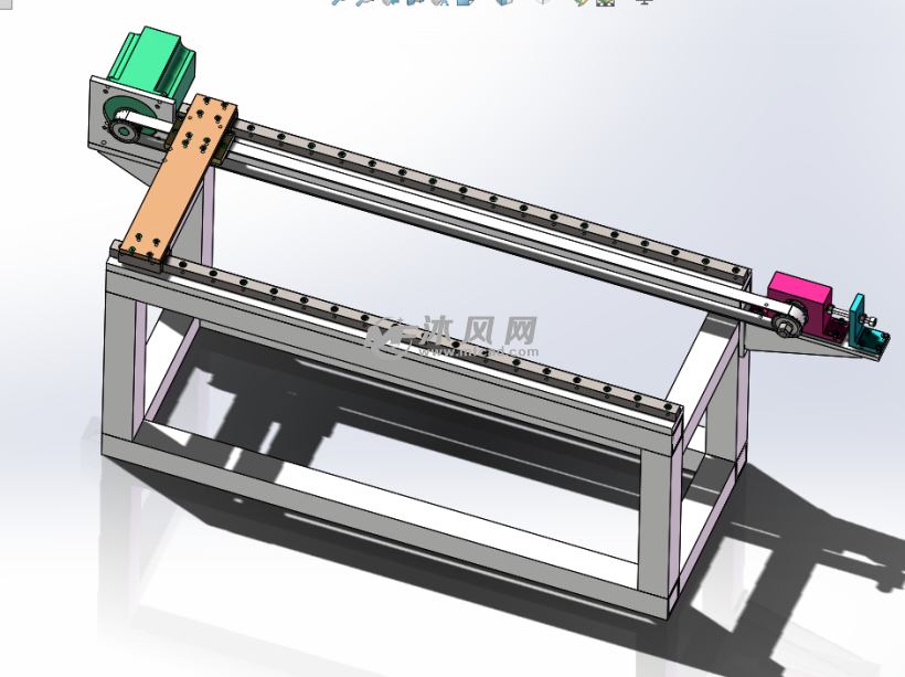 该模型利用solidworks建三维模型,其中还包括同步带张紧机构,导向装置