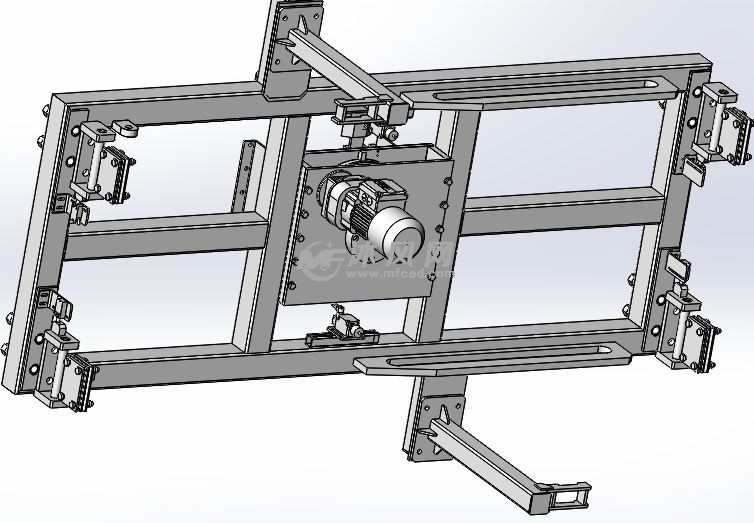 升降搬运车可在地轨上前后运动,且通过电机驱动皮带传动机构实现剪叉