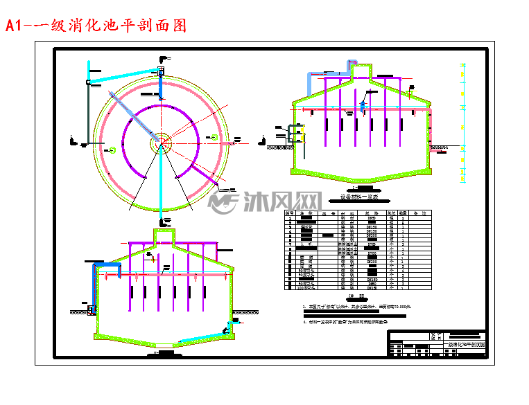a1-一级消化池平剖面图a1-污水处理厂平面工艺图图纸参数图纸id