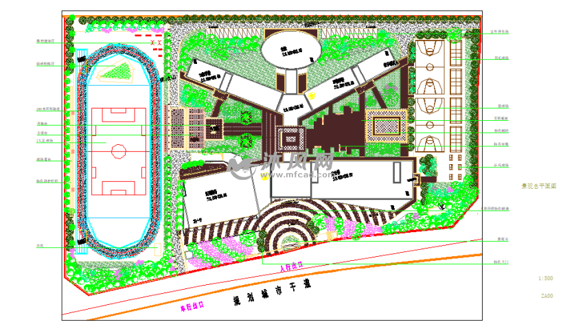 现代风格小学校景观绿化环境工程- 建筑规划图图纸 - 沐风网