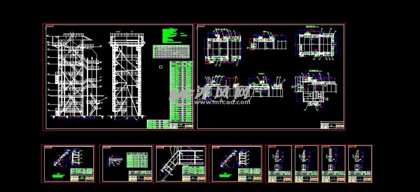 32米高塔爐外托架走臺梯結構圖 - 建築模型圖紙 - 沐風網