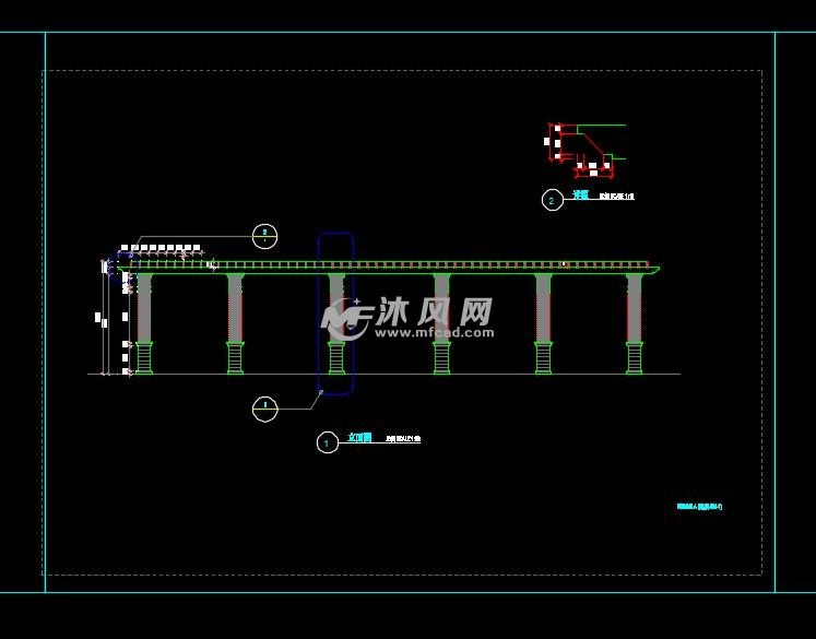 立面图弧形连廊施工图,包括平面立面剖面图及节点大样详图