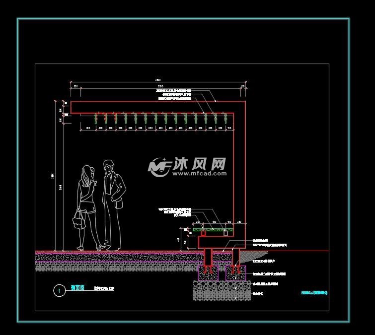 三柱式廊架剖面