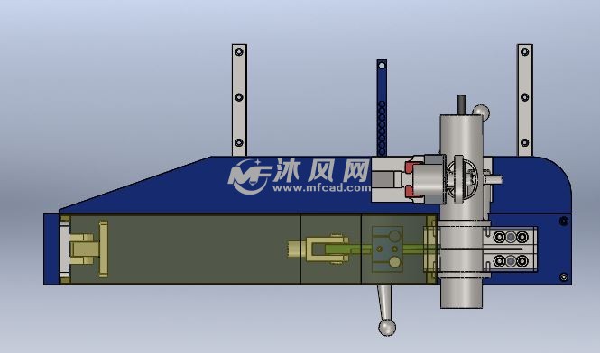 大刀片气动切割机主视图本设计为在线切割机模型的设计,可切割薄壁