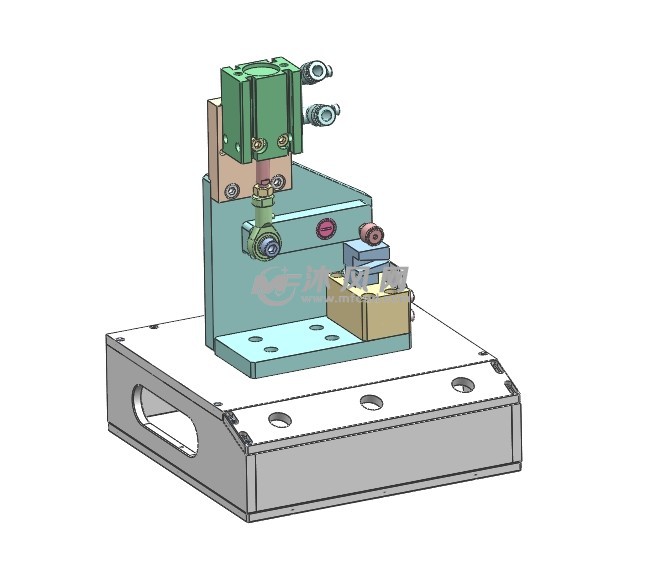气动凸轮切机渲染图本图纸为气动凸轮切机,由气缸和连杆机构控制切刀