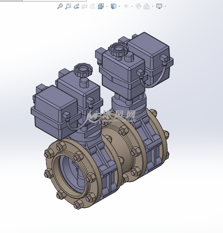 双侧蝴蝶阀门装配体 - 阀体图纸 - 沐风网