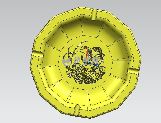 龙纹荷花浮雕烟灰缸侧视图龙纹荷花浮雕烟灰缸模型,模型可以用ug10.