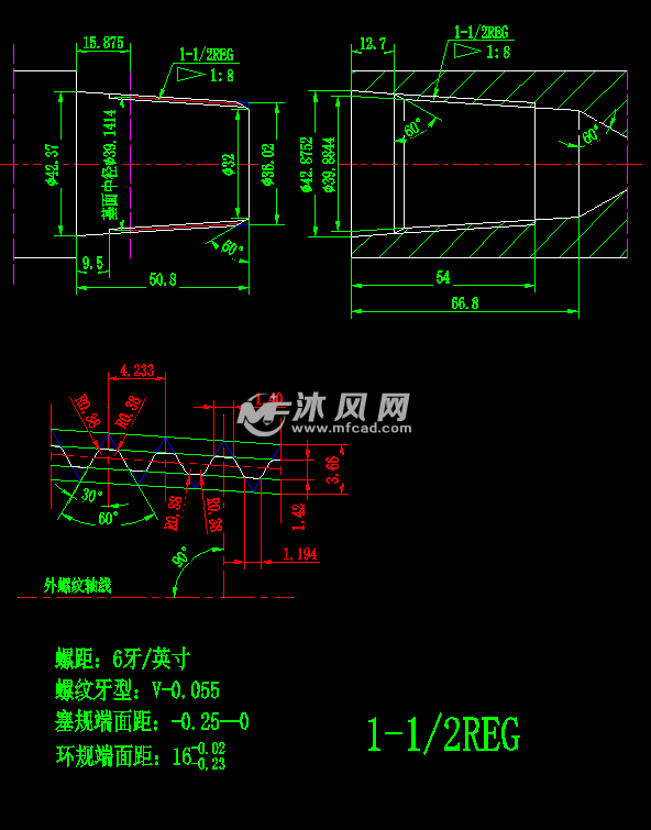 api石油機械鑽鋌鑽桿螺紋圖 - 零部件模型圖紙 - 沐風網