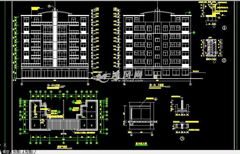 多層雙戶型單元樓結構及水電佈置圖