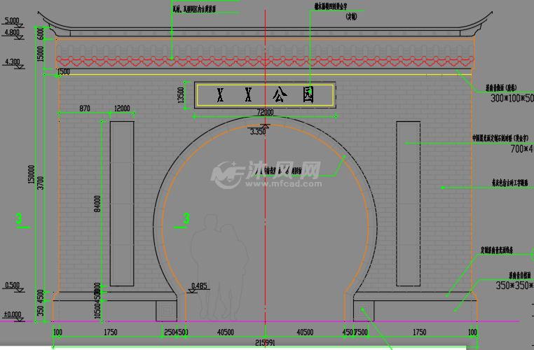 月亮门景墙平面图- 小品及配套设施施工图图纸 - 沐风网