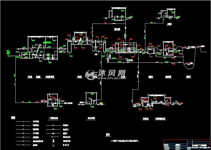 工藝流程為粗格柵 提升泵房 細格柵 旋流沉砂池 cass生化池 消毒接觸