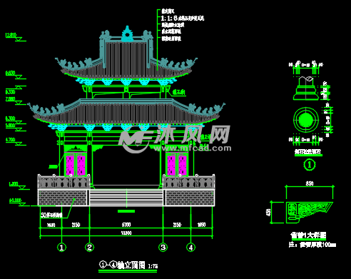 财神庙建筑结构图纸- 景观及古建筑图纸 - 沐风网