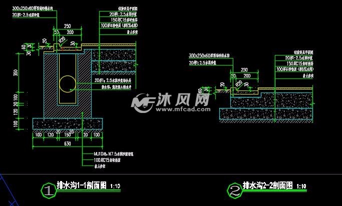 预制混凝土及卵石排水沟施工图