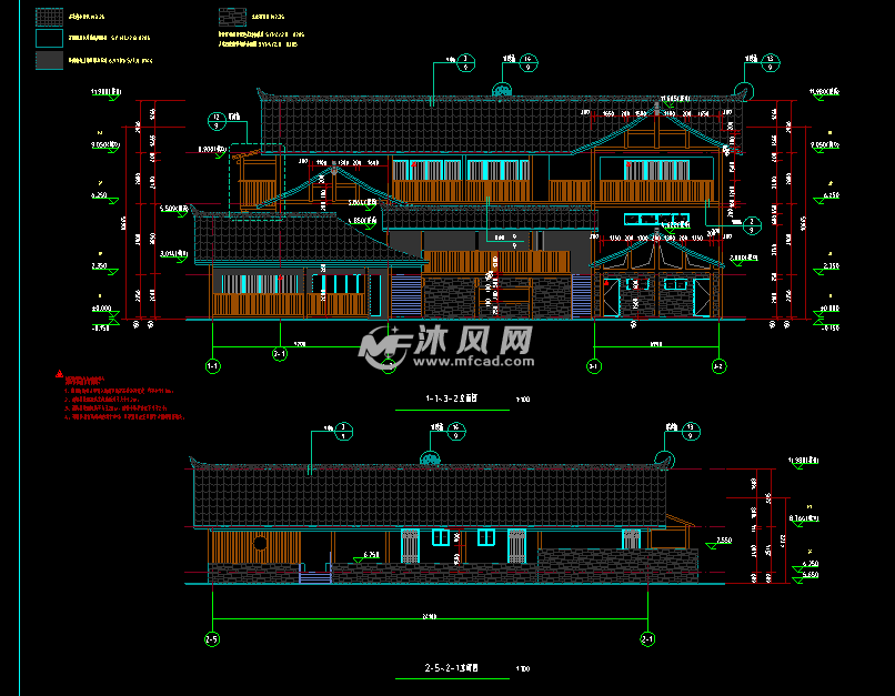 建築立面圖四合院別墅,圖紙含建築,結構,暖通,電施,給排水.