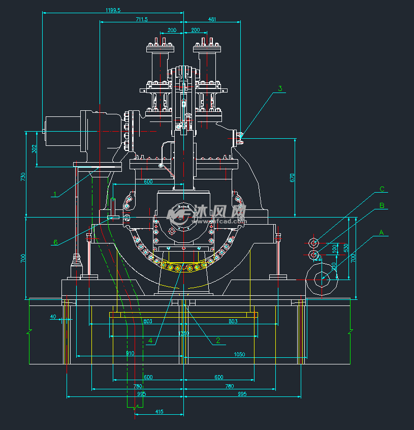 n3凝汽式汽轮机外形及管口图