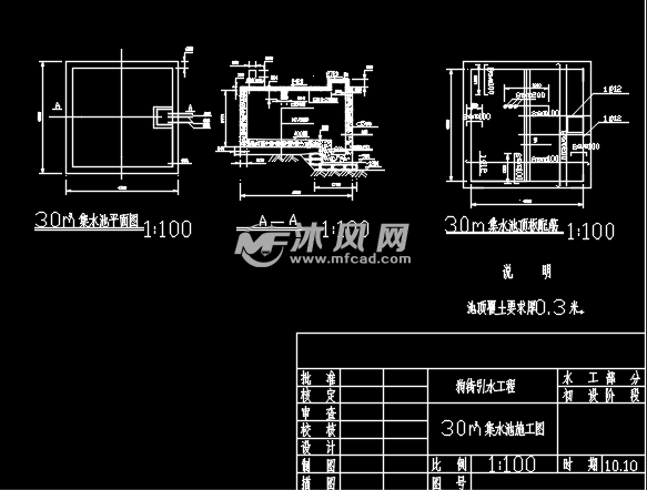 多種容量方蓄水池結構鋼筋設計圖