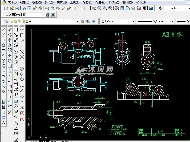 气压缸弹簧自动复位推杆器二维图纸