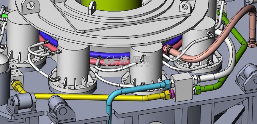 通过两根环形油管给8个液压缸供油方案