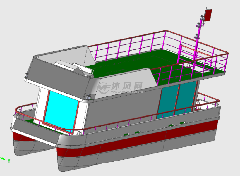 船正面图图纸简介 双体旅游观光船模型,这是一款旅游观光船模型设计