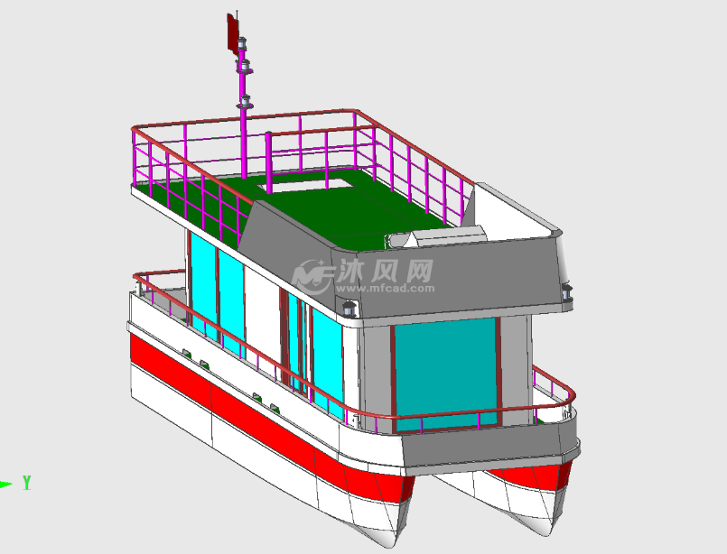 雙體旅遊觀光船模型 - 海洋船舶圖紙 - 沐風網