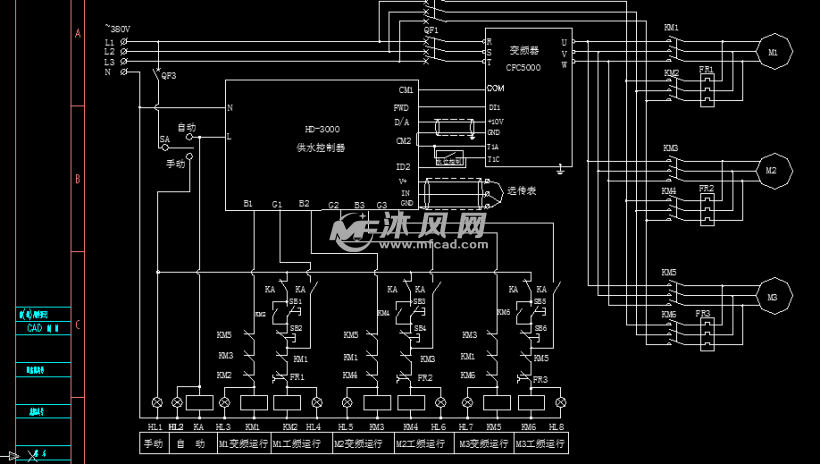 三泵變頻循環起動控制裝置原理圖