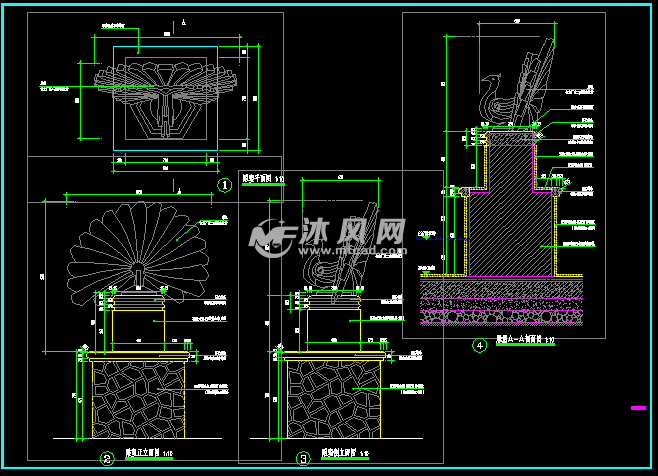孔雀雕塑施工图详图新古典风格小品石材雕塑