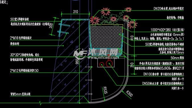 天桥花箱及自行车架(含结构)- 园林图纸 - 沐风网
