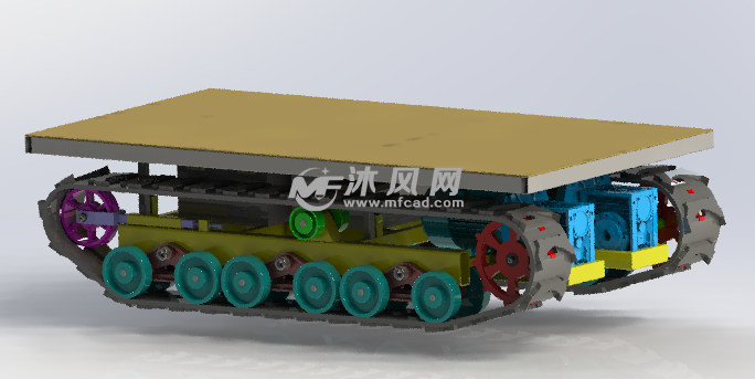 采用solidworks2020版本设计,简易履带传动模型,履带是由主动轮驱动