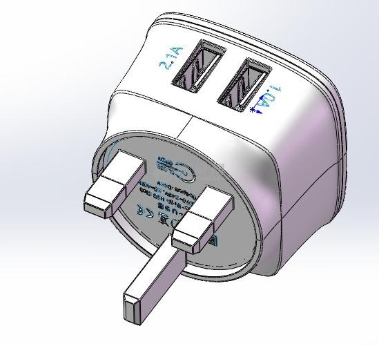 英規雙usb插座建模(帶結構)