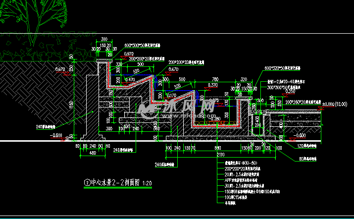 圆形椭圆叠水跌水水景镜面水涌泉施工图详图
