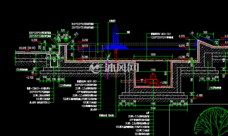 圆形椭圆叠水跌水水景镜面水涌泉施工图详图